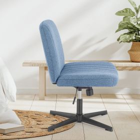 Cross-legged office chair without wheels, comfortable cross chair wide home desk chair, adjustable swivel armless computer work chair for home office (Color: Linen - Blue)