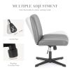Cross-legged office chair without wheels, comfortable cross chair wide home desk chair, adjustable swivel armless computer work chair for home office