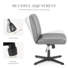 Cross-legged office chair without wheels, comfortable cross chair wide home desk chair, adjustable swivel armless computer work chair for home office (Color: PU+PVC - Gray)