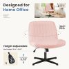 Cross-legged office chair without wheels, comfortable cross chair wide home desk chair, adjustable swivel armless computer work chair for home office