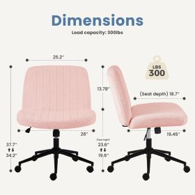 Cross-legged office chair without wheels, comfortable cross chair wide home desk chair, adjustable swivel armless computer work chair for home office (Color: Teddy Fabric - Pink - With Wheels)