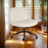 Cross-legged office chair without wheels, comfortable cross chair wide home desk chair, adjustable swivel armless computer work chair for home office