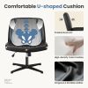 Cross-legged office chair without wheels, comfortable cross chair wide home desk chair, adjustable swivel armless computer work chair for home office