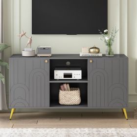 Modern TV Stand for TVs up to 55 Inches,Entertainment Center Media Console,Adjustable Shelf,Metal Legs,Handles and Anti-tip Device for Living room (Material: MDF, Color: Gray)