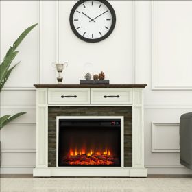 47" Electric Fireplace Remote Control With 2 Drawer (Color: Cream)