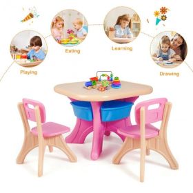 Kids Activity Table and Chair Set Play Furniture with Storage (Color: Pink)