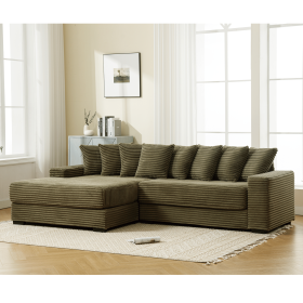 [NEW ARRIVED] [VIDEO PROVIDED] Oversized Two-Piece Couches, L Shaped Sofa, Corduroy, Left Chaise Daybed,with Armrests,Eight Throw Pillows,Corner Sofa (Color: as Pic)