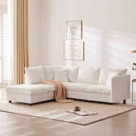 [VIDEO provided][New]89*79"Modern Sectional Sofa with Vertical Stripes,2 Pillows,5-Seat Couch with Convertible Ottoman,Various Combinations (Color: as Pic)