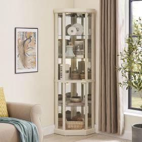 Corner Lighted Curio Cabinet Corner Glass Cabinet Lighted Curio Cabinet Corner Display Case for Living Room, Curio Cabinet, Antique collection, Wine (Color: as Pic)
