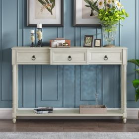 Console Table Sofa Table with Drawers for Entryway with Projecting Drawers and Long Shelf (Material: Solid Wood+MDF, Color: Antique White)