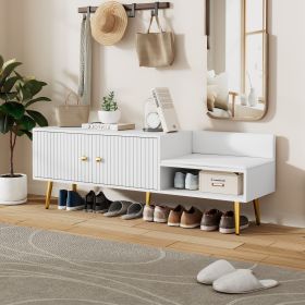 Modern Shoe Storage Bench with Hidden Storage and Upholstered Cushions for Bedside,Living Room and Entryway (Material: MDF+Metal, Color: White)