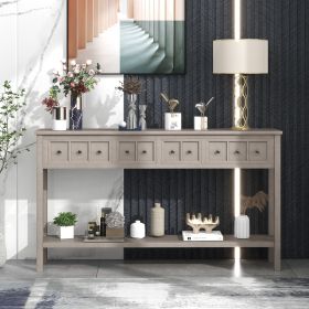 Rustic Entryway Console Table,60" Long Sofa Table with two Different Size Drawers and Bottom Shelf for Storage (Material: Solid Wood, Color: Gray Wash)