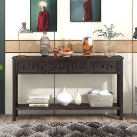 Rustic Entryway Console Table,60" Long Sofa Table with two Different Size Drawers and Bottom Shelf for Storage (Material: Solid Wood, Color: Espresso)