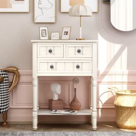 Narrow Console Table,Slim Sofa Table with Three Storage Drawers and Bottom Shelf (Material: Solid Wood, Color: Ivory White)