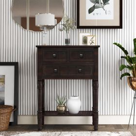 Narrow Console Table,Slim Sofa Table with Three Storage Drawers and Bottom Shelf (Material: Solid Wood, Color: Espresso)