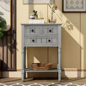 Narrow Console Table,Slim Sofa Table with Three Storage Drawers and Bottom Shelf (Material: Solid Wood, Color: Gray Wash)