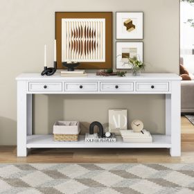 Console Table/Sofa Table with Storage Drawers and Bottom Shelf for Entryway Hallway (Material: Solid Wood, Color: Antique White)