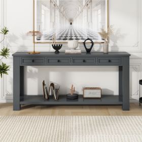 Console Table/Sofa Table with Storage Drawers and Bottom Shelf for Entryway Hallway (Material: Solid Wood, Color: Tan)