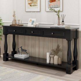 Console Table 63" Long Console Table with Drawers and Shelf for Entryway,Hallway,Living Room (Material: Solid Wood, Color: Espresso)