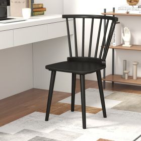Windsor Dining Chairs Set of 2 Rubber Wood Kitchen Chairs with Spindle Back (Color: Black)