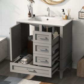 30" Bathroom Vanity , Modern Bathroom Cabinet with Sink Combo Set, Bathroom Storage Cabinet with a Soft Closing Door and 3 Drawers, Solid Wood Frame (Material: Solid Wood+MDF, Color: Grey)