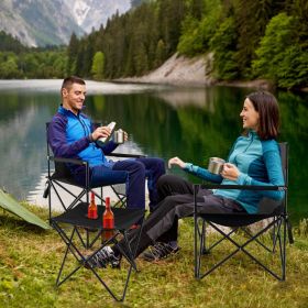Outdoor Folding Camping Chairs and Table Set with Carrying Bag (Color: Black)