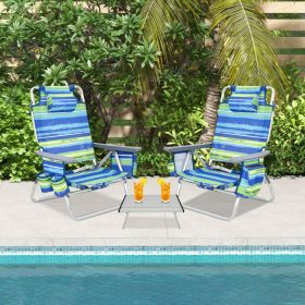 2 Packs 5-Position Outdoor Folding Backpack Beach Table Chair Reclining Chair Set (Color: Blue)