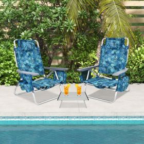 2 Packs 5-Position Outdoor Folding Backpack Beach Table Chair Reclining Chair Set (Color: Multicolor)