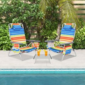 2 Packs 5-Position Outdoor Folding Backpack Beach Table Chair Reclining Chair Set (Color: Yellow)