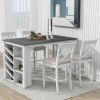 Updated Counter Height 5-piece Solid Wood Dining Table Set, 59*35.4Inch Table with Curved Wine Rack and 4 Upholstered Chairs