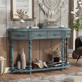 52''Modern and Contemporary Curved Console Table Sofa Table Entryway Table for Hallway Living Room with 4 Drawers and 1 Shelf (Material: MDF, Color: Antique Blue)