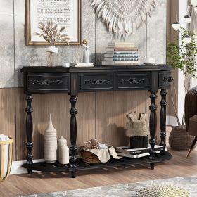 52''Modern and Contemporary Curved Console Table Sofa Table Entryway Table for Hallway Living Room with 4 Drawers and 1 Shelf (Material: MDF, Color: Black)