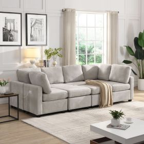 103" Sectional Sofa Couch Sofa Bed U-shaped Sofa with Two Movable Ottoman and Three USB Ports for Living Room (Material: Chenille, Color: Grey)