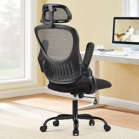 Mesh Ergonomic Office Computer Desk Chair Flip-up Arms Adjustable Headrests Comfortable Lumbar Support For Home Office (Color: Black)