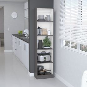 Home Xs Bookcase with 5-Tier Shelves and Slim Design -Matt Gray / White -Office (Color: as Pic)