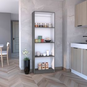 Home Bookcase with 4-Shelf Modern Display Unit for Books and Decor -Matt Gray / White -Office (Color: as Pic)