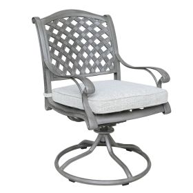 Outdoor Aluminum Swivel Rocker Dining Chairs with Cushions, Set of 2, Golden Gauze (Color: as Pic)
