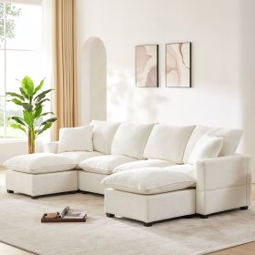 [VIDEO provided] [New] 110*57" Modern U Shape Modular Sofa, 6 Seat Chenille Sectional Couch Set with 2 Pillows Included (Color: as Pic)