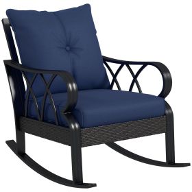 Outsunny Outdoor Wicker Rocking Chair with Padded Cushions, Aluminum Furniture Rattan Porch Rocker Chair w/ Armrest for Garden, Patio, and Backyard (Color: as Pic)