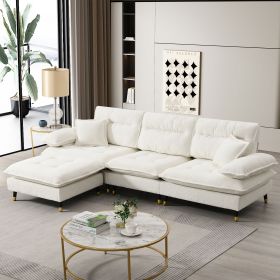 [VIDEO provided][New]106*66.5" L shaped Convertible Sectional Sofa,4 Seat Tufted Couch Set with Two-tone Adjust Legs,Cloud Chenille Fabric (Color: as Pic)
