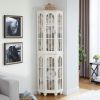 Corner Curio Cabinet with 4 Adjustable Tempered Glass Shelves and Lighting System, Solid Wood Legs