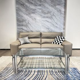 47" Wide Rectangle Modern Stainless Steel Coffee Table, Double-Layer Clear Tempered Glass Coffee Table, Center Table with Storage (Color: as Pic)