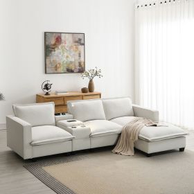 [VIDEO+NEW]109*57" Modern Sectional Cloud Sofa with Console,USB charger,Reading Light,Cup Holder,Wide Seat,4 Seat Chenille Modular Couch (Color: as Pic)