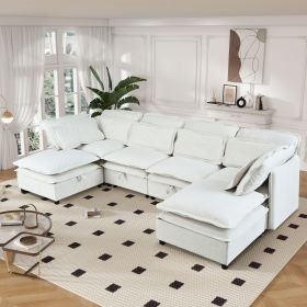 U_Style Double-Layer Cushion Modern Large U-Shaped Modular Sofa, Freely Combinable 6-Seater with Storage Function, Convertible to Sofa Bed (Color: as Pic)