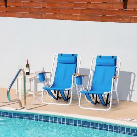 2PFCS Folding Beach Chairs 23"x21.7"x31.5" 4-Position Adjustable Steel Frame Oxford Cloth 264lbs Capacity Lightweight Portable Outdoor Lounge Chairs f (Color: Blue)