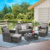 6 Piece Wicker Patio Furniture Sets with Ottoman & Tempered Glass Coffee Table