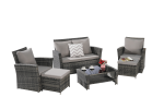 6 Piece Wicker Patio Furniture Sets with Ottoman & Tempered Glass Coffee Table