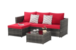 2 Pieces Patio Furniture Set,Outdoor Woven Sectional L- Shaped Patio Furniture ,Wicker Conversation Set with Ottoman