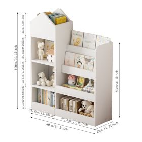 Kids Wooden Bookshelf Toy Storage Organizer with Bookcase, Kid's Storage Unit with 6 Compartments, Children Multi Shelf for Books, Toys Shelf (Material: MDF, Color: White)