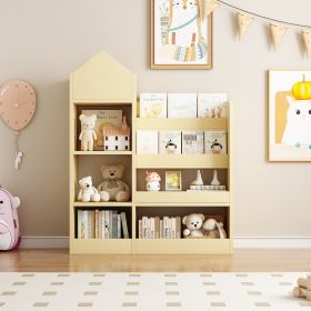 Kids Wooden Bookshelf Toy Storage Organizer with Bookcase, Kid's Storage Unit with 6 Compartments, Children Multi Shelf for Books, Toys Shelf (Material: MDF, Color: Wood)